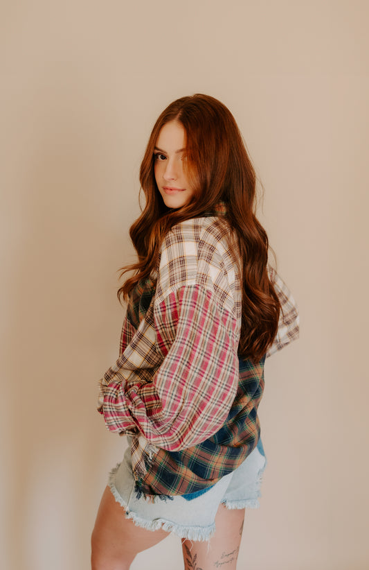 Kendra Mixed Plaid Oversized Top