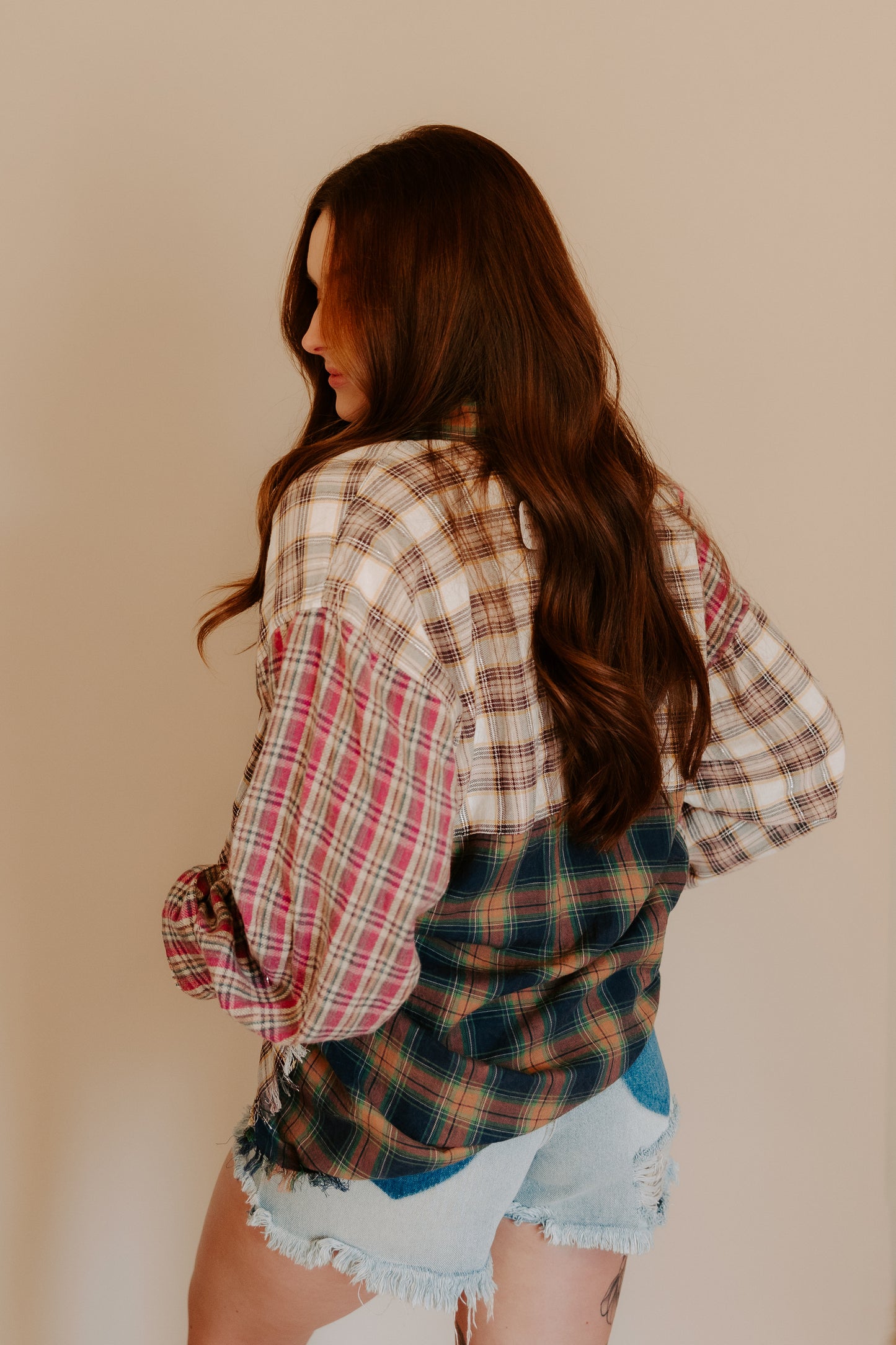 Kendra Mixed Plaid Oversized Top